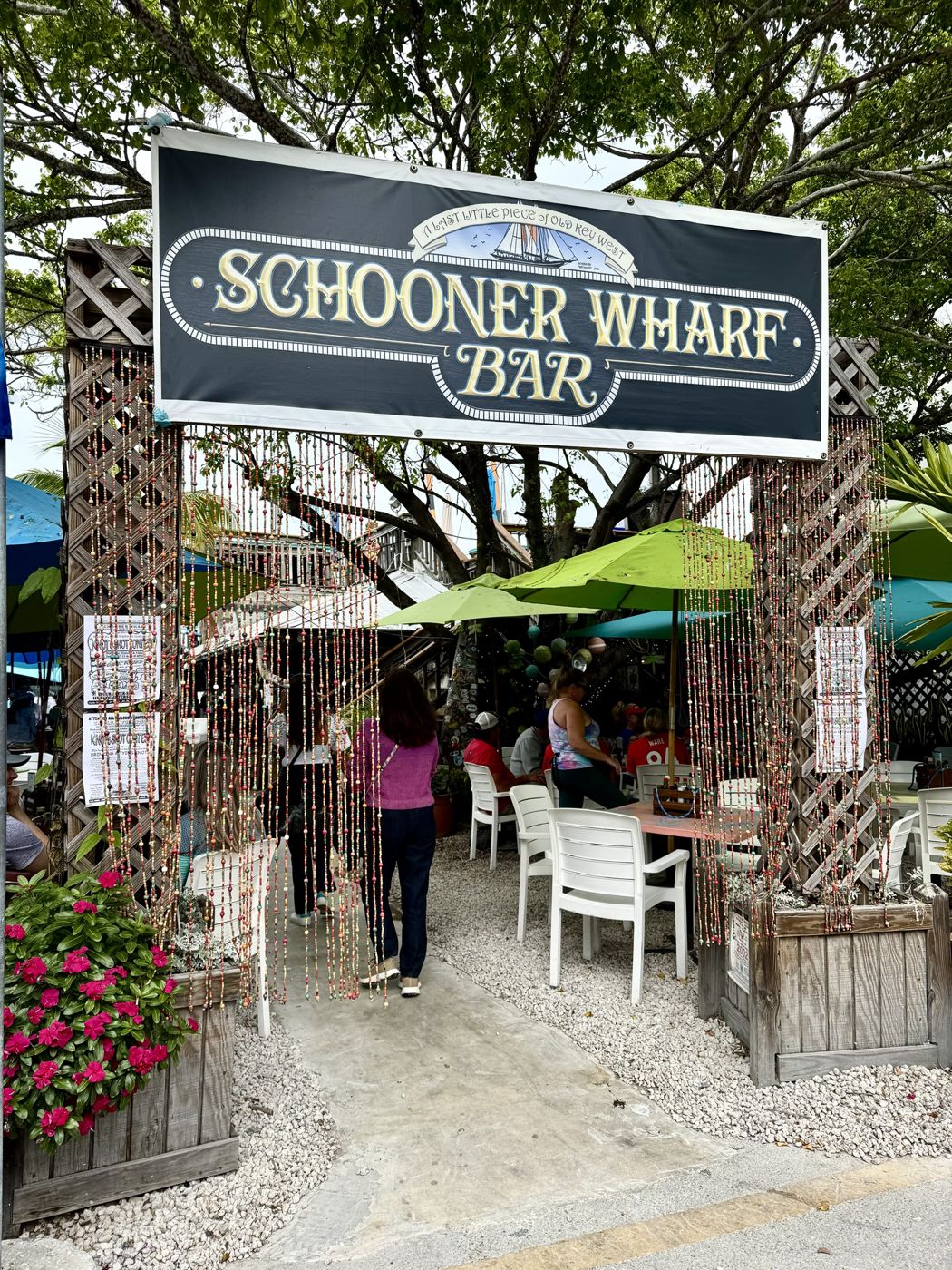Beaded entrance to an open-air waterfront bar